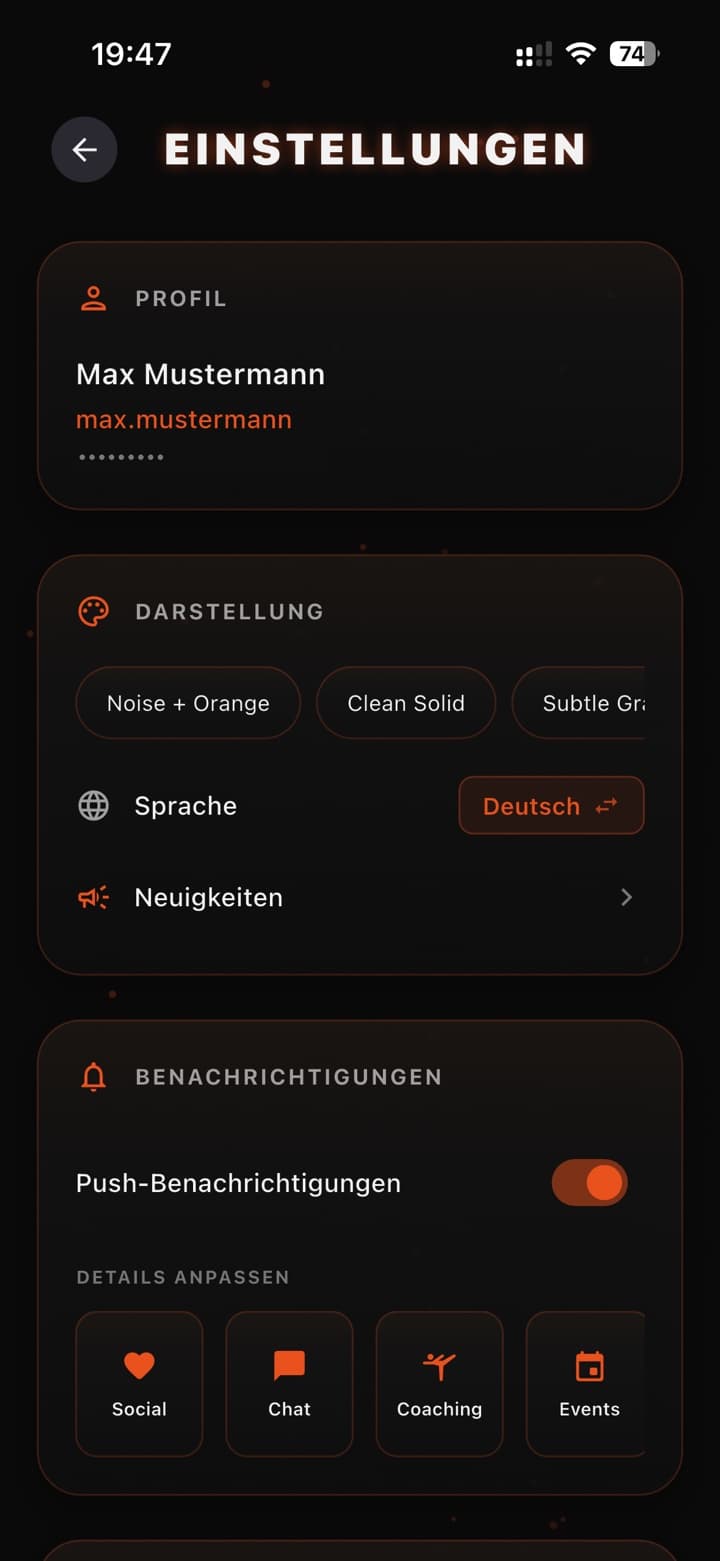 Darstellung, Sprache, Benachrichtigungen