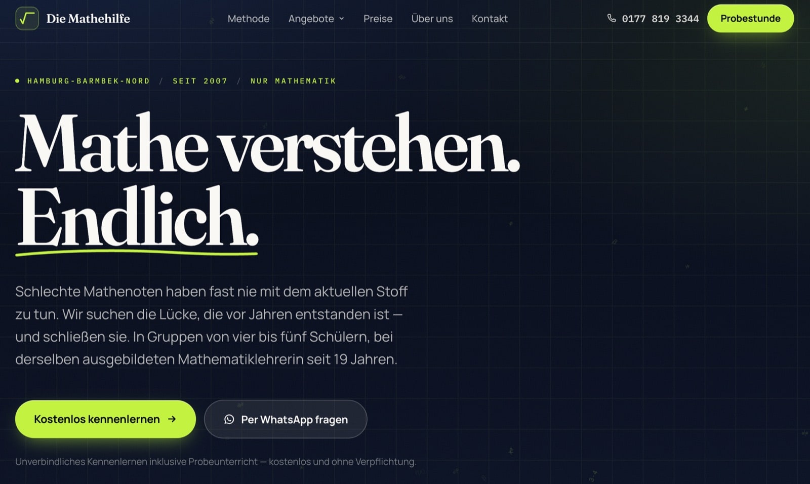 Screenshot der Website Die Mathehilfe