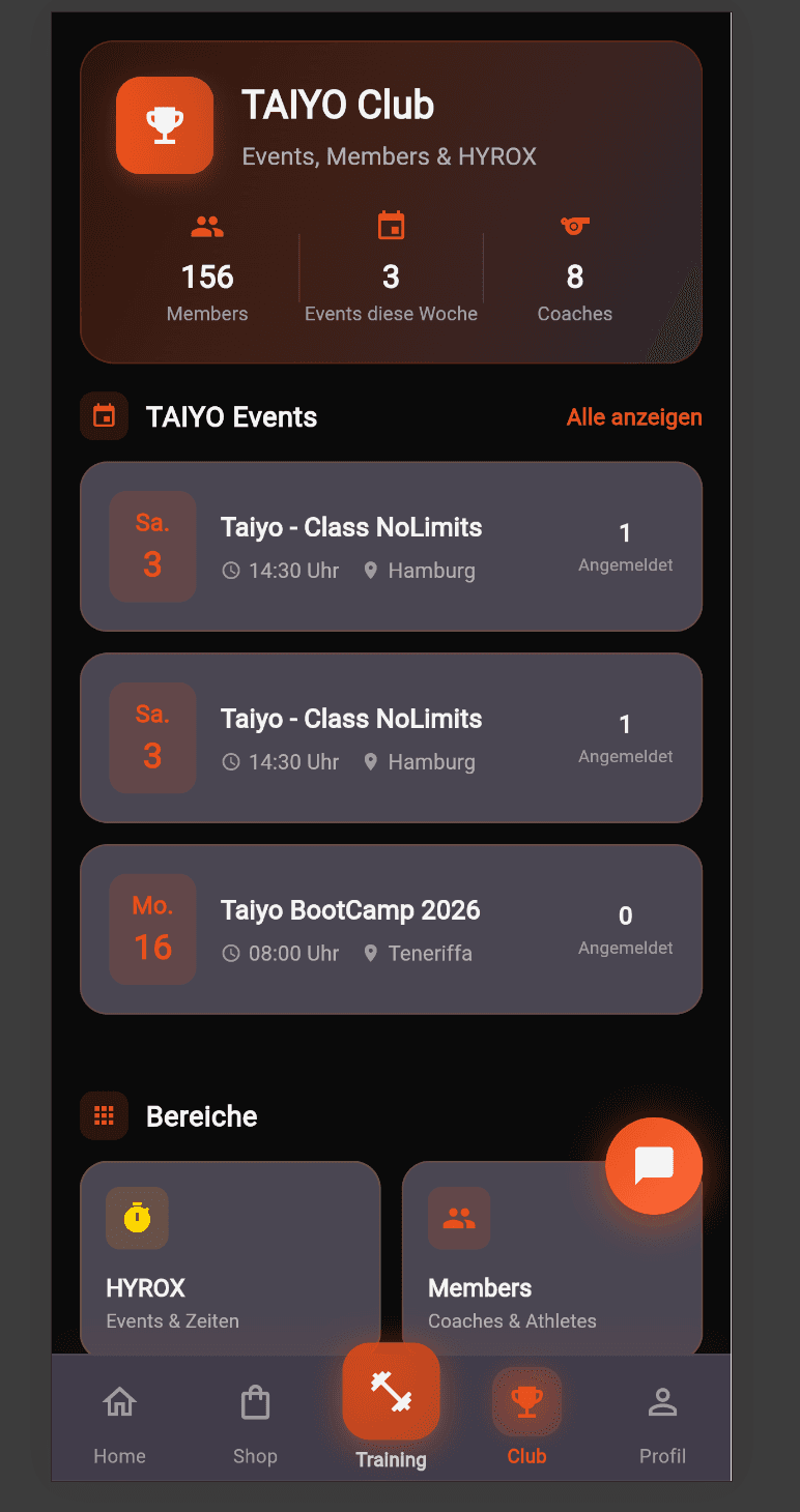 Club Screen - Events, Members & Coaches